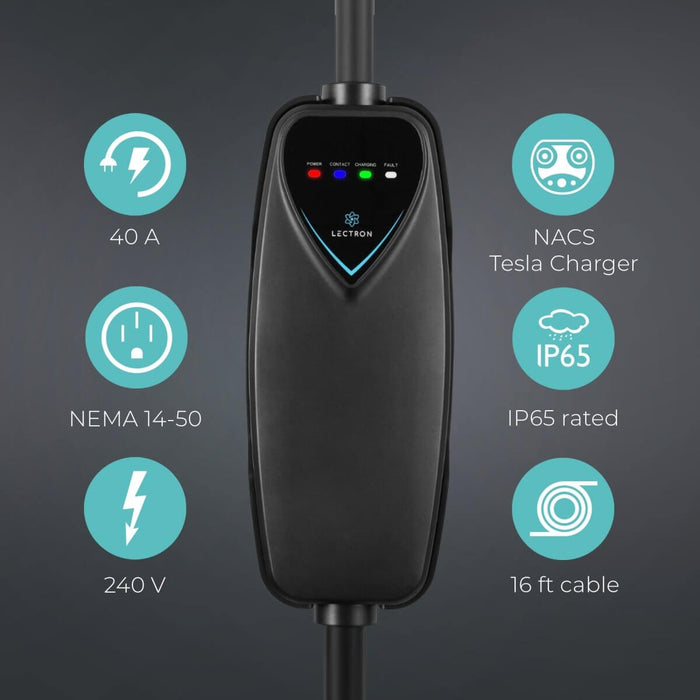 Lectron Portable Level 2 Tesla EV Charger | 240V | 40 Amp | NEMA 14-50 | Standard / WiFi-Enabled