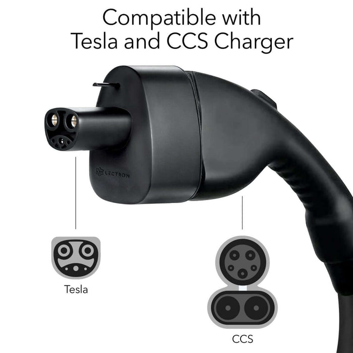 Lectron Portable Level 1 Tesla EV Charger + 300 Amp CCS to Tesla EV Charger Adapter Bundle | 110V | 15 Amp | NEMA 5-15