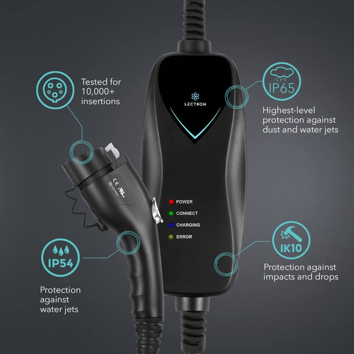 Lectron Portable Level 1 J1772 EV Charger + 48 Amp Tesla to J1772 EV Adapter Bundle | 110V | 15 Amp | NEMA 5-15